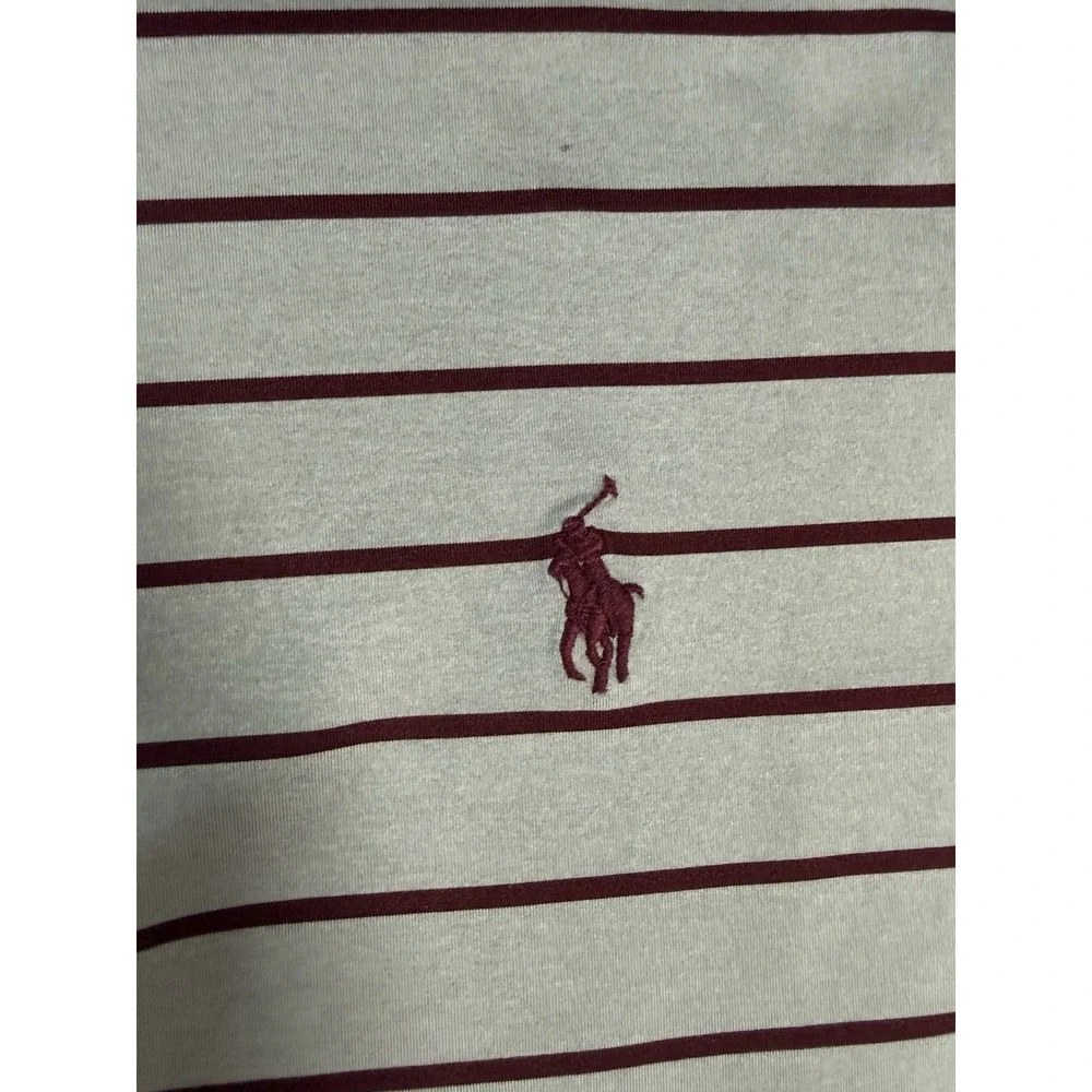 Polo Ralph Lauren Shirt Men's XL Grey Burgundy Striped Performance Polo
